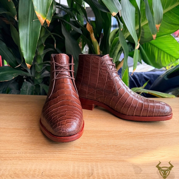 Giày Chukka Boot GJBA8 Da Cá Sấu Thật Đẳng Cấp Boot Chukka nam GJBA8 da bụng cá sấu màu nâu lịch lãm