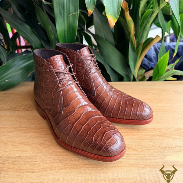 Giày Nam Da Bụng Cá Sấu GJBA8 Thời Trang Sang Trọng Giày boot nam GJBA8 da bụng cá sấu màu nâu cá tính