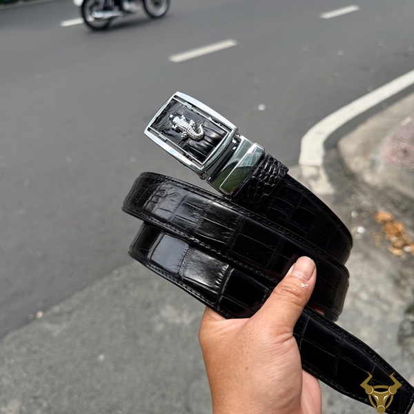 Thắt Lưng Cá Sấu Bụng Bản 3.5cm Khóa Tự Động Thắt lưng da cá sấu bụng TLA9B2 màu đen phong cách trẻ trung