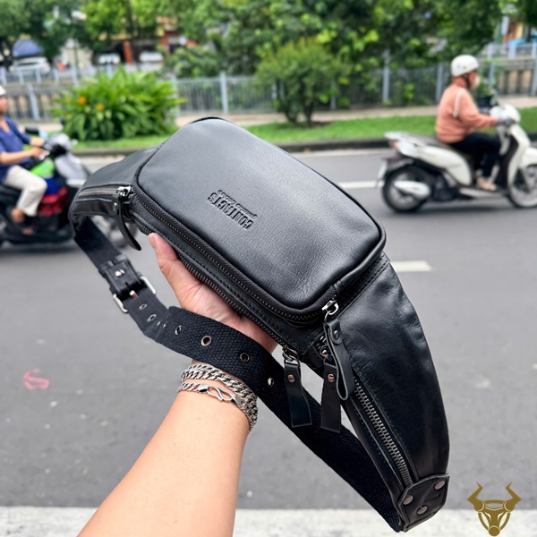 Túi Đeo Hông Nam Contact34 Da Bò Thật Thời Trang Túi đeo hông nam Contact34 làm từ da bò màu đen
