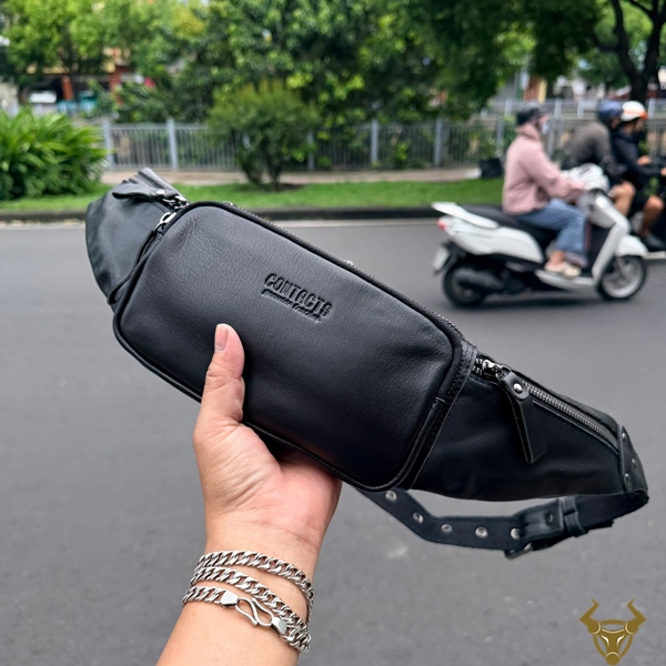 Túi Bao Tử Nam Contact34 Phong Cách Hiện Đại Túi bao tử nam da bò đen Contact34 thiết kế tiện dụng
