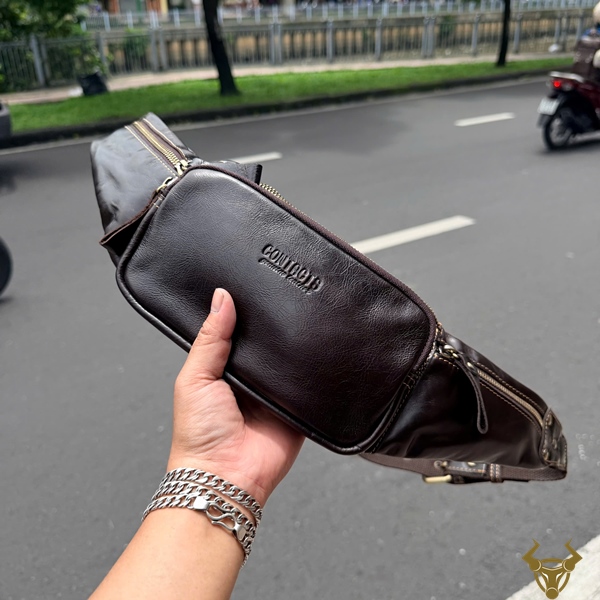 Túi Bao Tử Contact34 Nam Da Bò Thiết Kế Tiện Dụng Túi bao tử nam Contact34 da bò nâu đen sang trọng