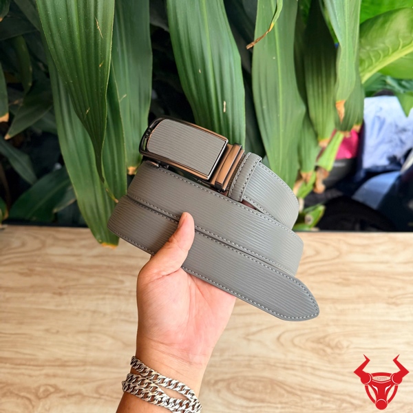 Thắt Lưng Nam Da Bò TLRN22 Xám Khóa Ray Trượt Sang Trọng Thắt lưng nam TLRN22 da bò xám vân sọc thiết kế thời thượng